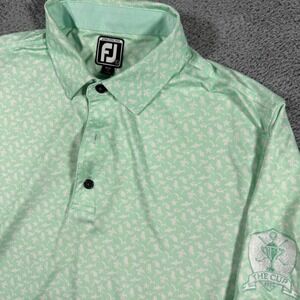 FootJoy Golf Polo Shirt Mens Large Mint Green Tropical Print The Cup Performn